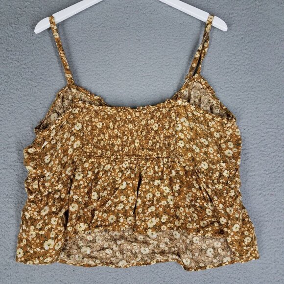 Old Navy Tank Top Women's 2X Floral Cottagecore Crop Brown Cream Summer Feminine - Picture 2 of 12